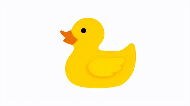 Animated yellow duck toy isolated on white background, simple cartoon loop animation