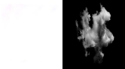 Obraz premium Atmospheric white cloud isolated on black background, fluffy cumulus cloud texture, dramatic smoke effect for digital compositing and design