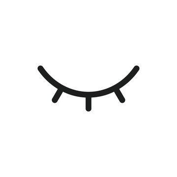 simple black line drawing of a closed eye, symbolizing sleep, rest, or peace on white background