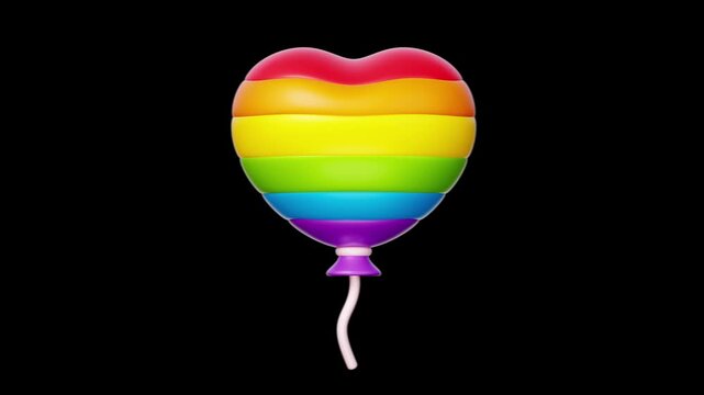 Glossy 3D Heart Balloon Floating Upwards with Rainbow Textures