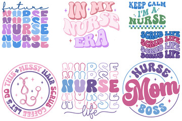 Obraz premium Colorful Nurse Life Motivational Typography Stickers Collection