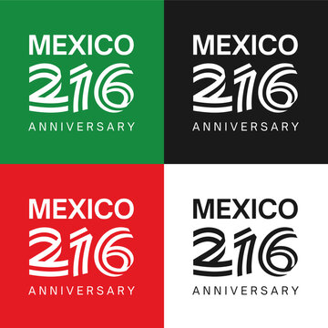 Modern Mexico 216th Anniversary Ribbon Typography for Independence Day ( D&iacute;a de la Independencia ) 16 September 2026. Ideal for greeting cards, branding, social media, and promotional campaigns.