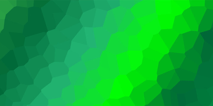 Vibrant abstract geometric mosaic pattern featuring a Voronoi diagram or cellular structure in a green color gradient.