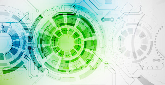Abstract vector background with dynamic circles and geometric shapes. Technology concept template.