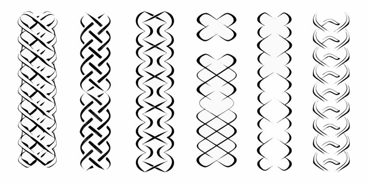 Geometric patterns with interwoven lines black and white vector illustration