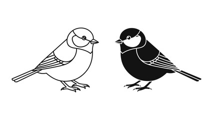 Two stylized birds, one outline and one silhouette, facing each other, simple vector illustration of small birds isolated on white background © Shahriyar Rasel
