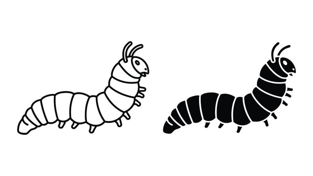 Caterpillar icon set, simple style vector illustration of a cute worm or larva isolated on white background