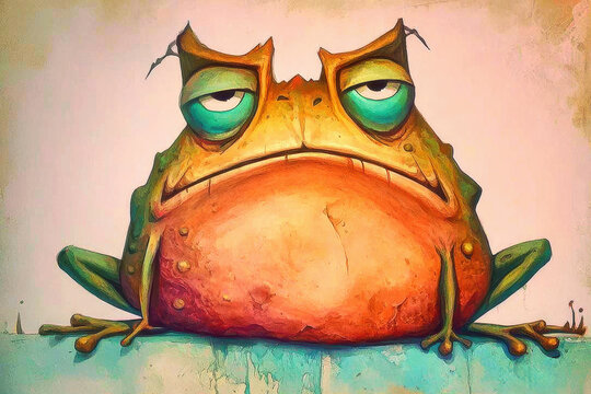 Whimsical illustration of an expressive toad with a comical demeanor