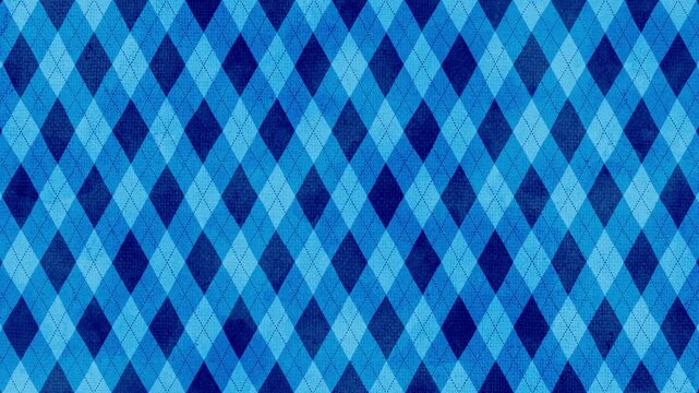 Stitched blue tone argyle check pattern repeating loop background in analog style