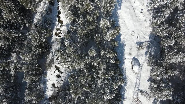 Aerial winter view of Rila Mountain near Beli Iskar village, Sofia Region, Bulgaria