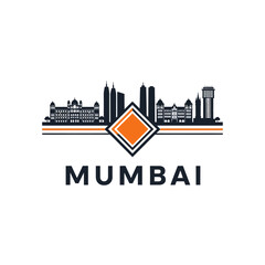 Fototapeta premium Mumbai Skyline Silhouette Icon, Cityscape Vector Art