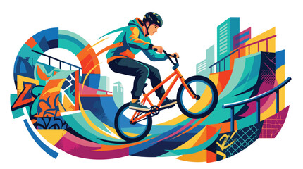 Obraz premium A young cyclist performing an active bmx stunt on a bicycle.
