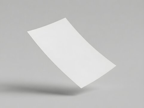 Blank white paper floating in the air with soft shadow on gray background