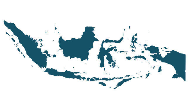 Detailed teal blue archipelago map silhouette isolated on white background