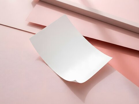 Floating paper card mockup with soft pink background and geometric shapes