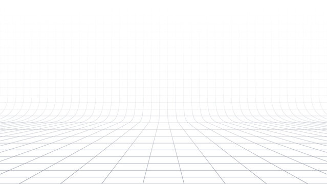 Gray perspective grid lines creating a square pattern isolated on a transparent background. Template platform illustration for technology, industry, science, blueprint, or infographic concept