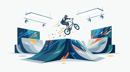 Fototapeta premium A BMX rider performing a jump stunt on a ramp.