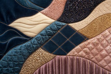 Obraz premium Quilted fabric patchwork with metallic and velvet textures