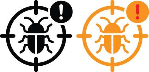 Target crosshair icon with ladybug and warning symbol in black and orange © Tusher