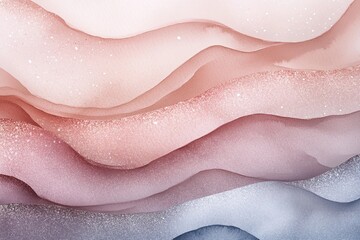 Fototapeta premium Delicate watercolor gradients featuring shimmering metallic particles in soft waves and undulating forms
