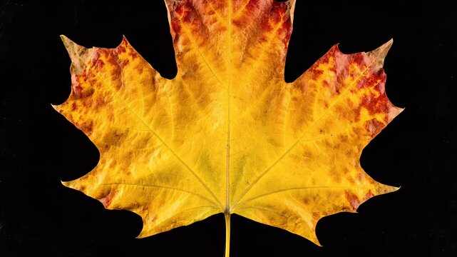 Close up of a single green maple leaf with prominent veins and delicate texture, isolated on black.