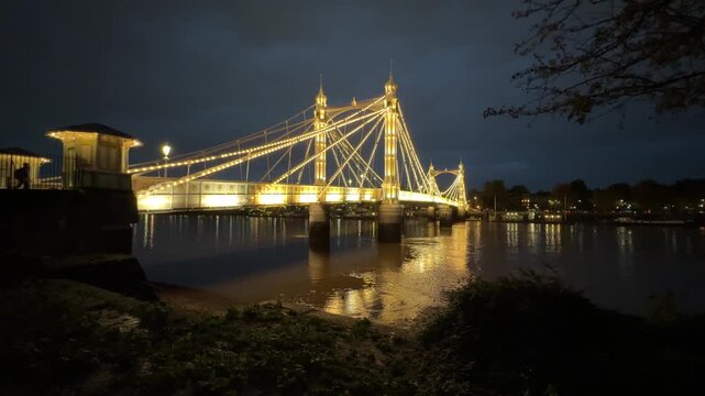 A night view of Albert Bridge on The River Thames, London, United Kingdom