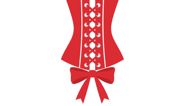 Stylized red corset bodice illustration featuring symmetrical lacing and a decorative bow on a simple white backdrop.