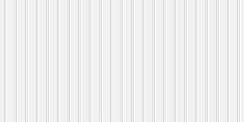 Wall wood panel, white wainscoting texture. Beadboard background, corrugated metal container, seamless pattern with white vertical slats. Interior wood or plastic panel. Mockup bg, vector illustration © chizhovao