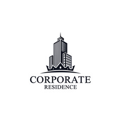 Fototapeta premium Corporate residence logo with skyscrapers and crown emblem.