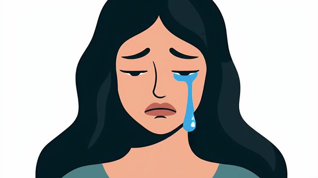 Pixelated sad woman crying, distressed emotion, female face with tear, illustration, sorrow
