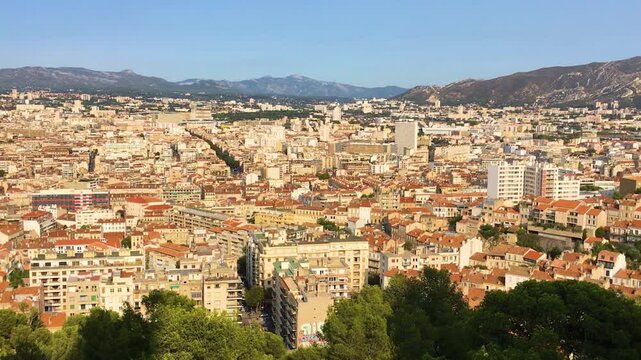A wide view of Marseille taken from the vantage point of the Basilica of Notre-Dame de la Garde, France