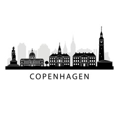 Obraz premium Copenhagen skyline silhouette illustration, black and white cityscape