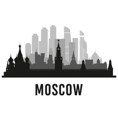 Obraz premium Moscow skyline silhouette illustration, monochrome cityscape