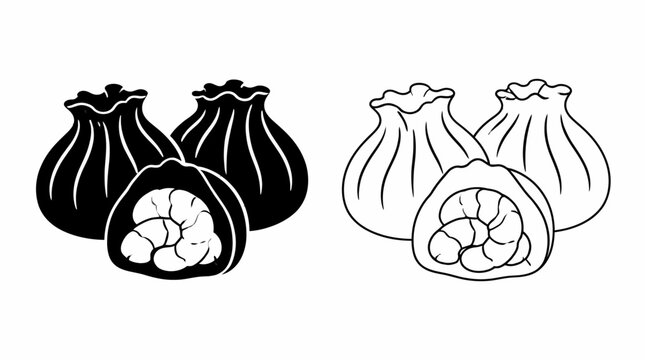 Shrimp dumpling icons with cross-section, Asian food vector.
