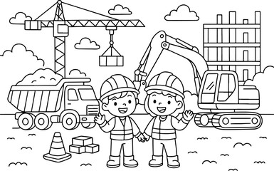 konstrukcja, kreskówkowy kontur rysowany ręcznie, ilustracja Line Art, kolorowanka dla dzieci