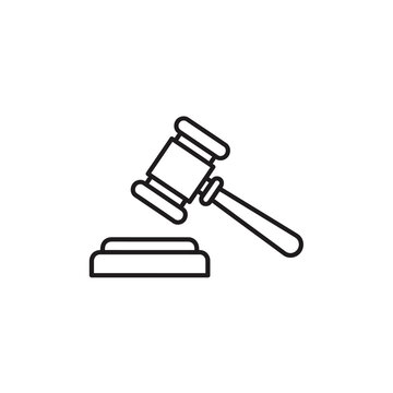 Minimalist line art judge gavel and block icon