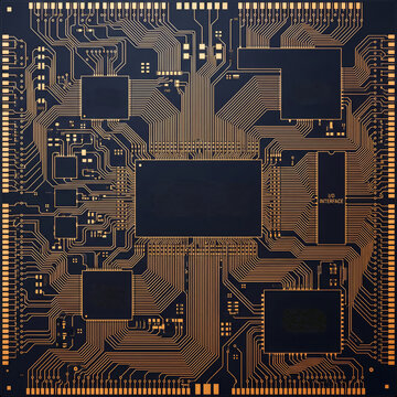 Semiconductor Microchip Macro Illustration with Copper Circuit Traces