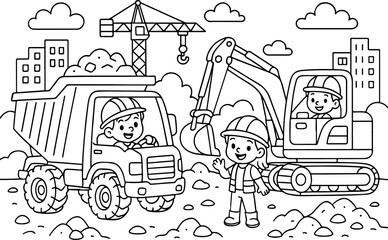 Fototapeta premium konstrukcja, kreskówkowy kontur rysowany ręcznie, ilustracja Line Art, kolorowanka dla dzieci