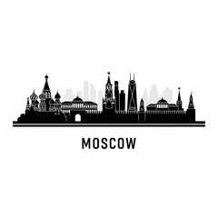 Fototapeta premium Moscow City Skyline Silhouette in Black and White