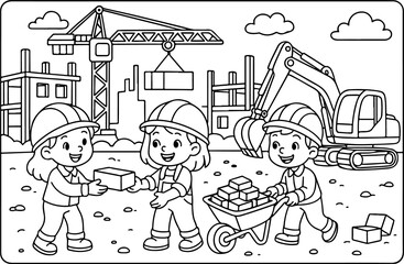 konstrukcja, kreskówkowy kontur rysowany ręcznie, ilustracja Line Art, kolorowanka dla dzieci