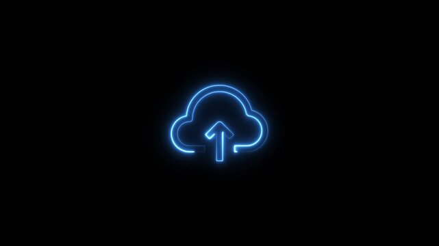 Neon blue cloud upload animation for digital technology and data transfer concepts glowing