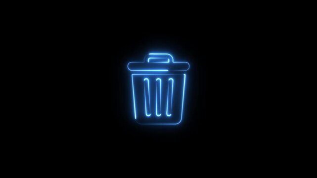 Neon blue trash can animation, digital delete symbol for ui recycle bin glowing