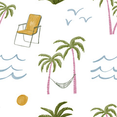 Watercolor hand drawn tropical palms -  illustration isolated on white background. Seamless pattern © NadezdaBarkova