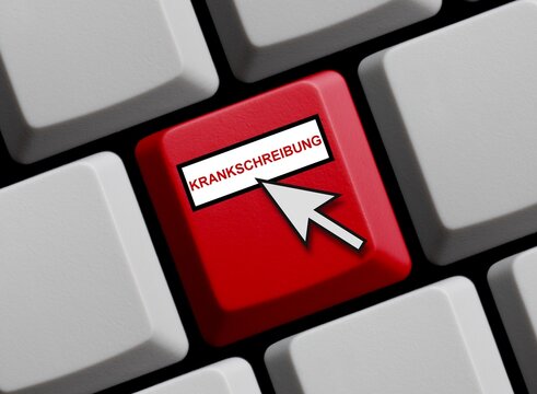 Rote Tastatur mit Mauspfeil: Krankschreibung online
