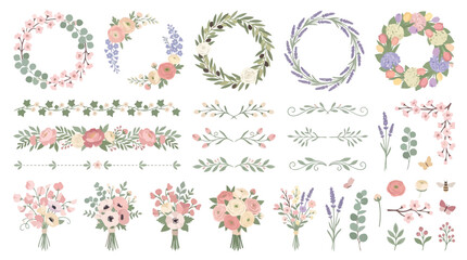 Floral wreaths bouquets and garlands set © NurJahan