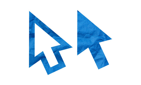 Abstract Blue Crumpled Paper Texture Mouse Cursor Pointer Arrow Symbol Icon Set Isolated on White Background