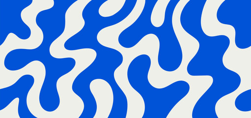 Playful abstract background with liquid shapes in blue. Each shape is unique, with rounded and flowing forms drawing by hand. Design for patterns, backgrounds or posters © NazArt
