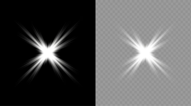 Dramatic starburst light effect black and transparent backgrounds for visual design projects