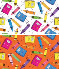 Fototapeta premium Back to School pattern background. Funny hand drawn doodle for t-shirt design, mug print, bag print, clothes fashion. 100% hand drawn vector image.