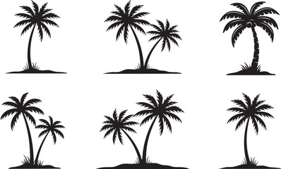 Fototapeta premium Three palm trees on flat ground Vector